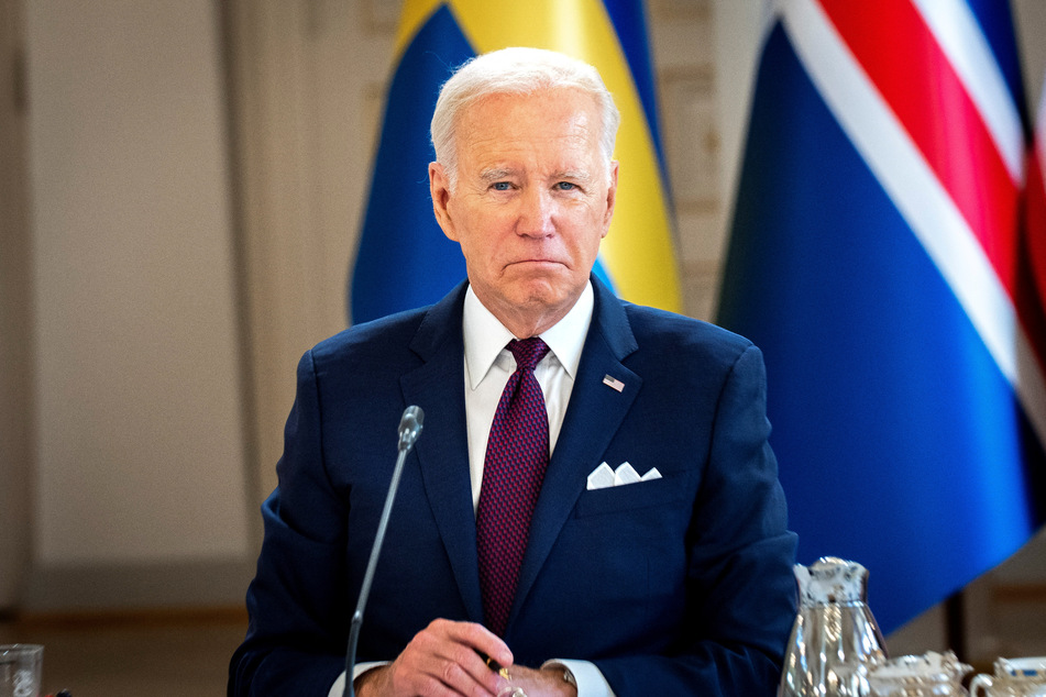 US President Joe Biden listens during a meeting with Nordic leaders at the Presidential Palace in Helsinki, Finland, on July 13, 2023.