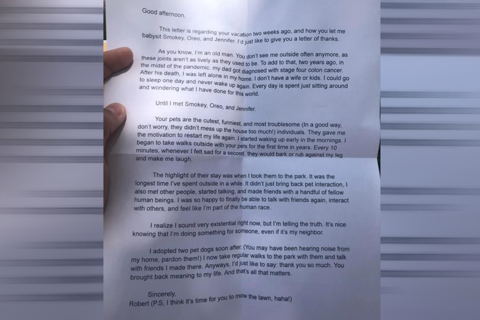 Mit diesem Brief bedankte sich Robert bei seinem Nachbarn.