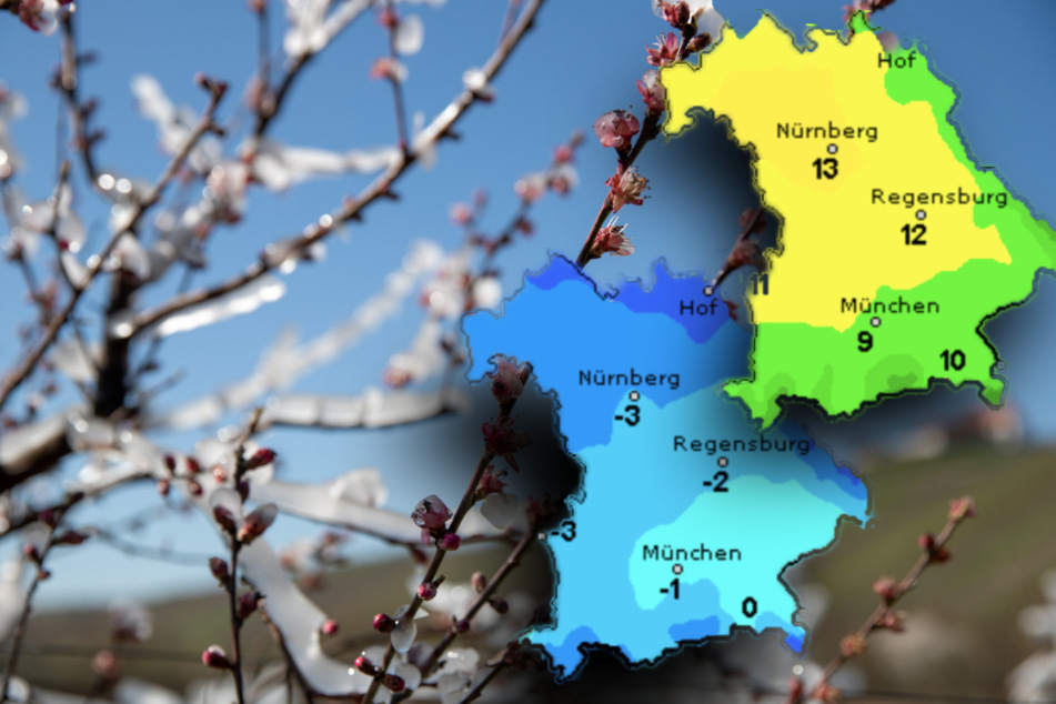 Tagsüber wird es sonnig, nachts kann es bei Minusgraden Frost in Bayern geben. (Bildmontage)