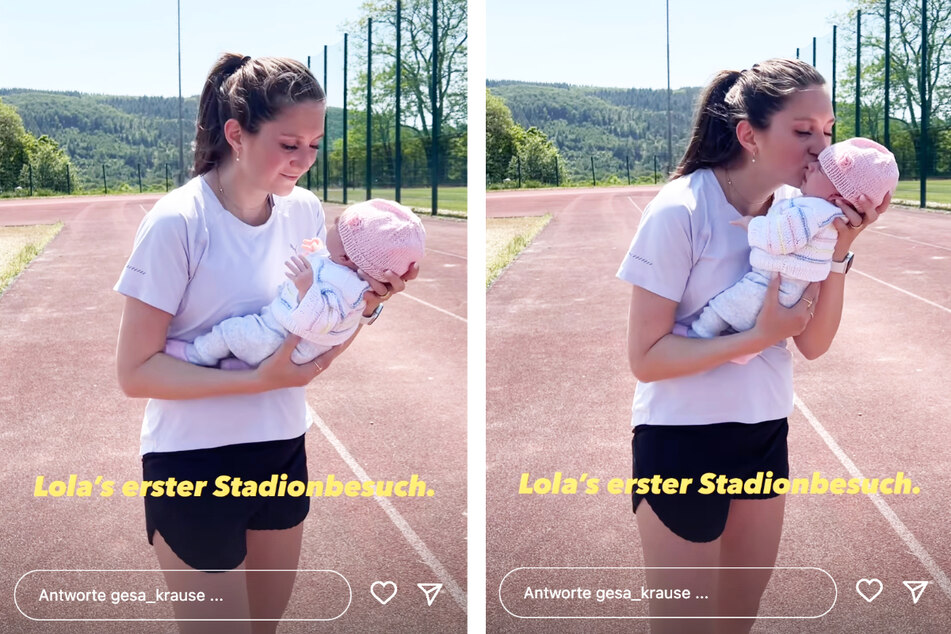 Auch in ihren Instagram-Storys vom Samstag feierte Gesa Krause (30) den ersten Stadion-Besuch ihrer Tochter Lola.