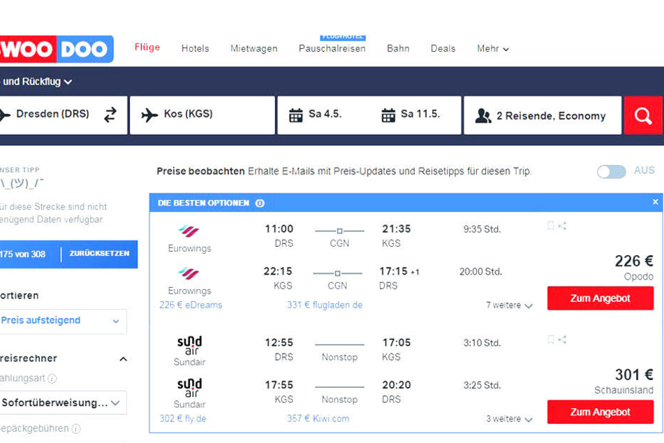 Von Dresden geht es per Direktflug nach Kos.