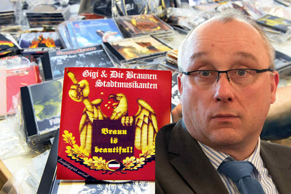CDs mit volksverhetzender Musik – AfD-Mann Jens Maier hinterfragt den entsprechenden Paragrafen 130. (Bildmontage)