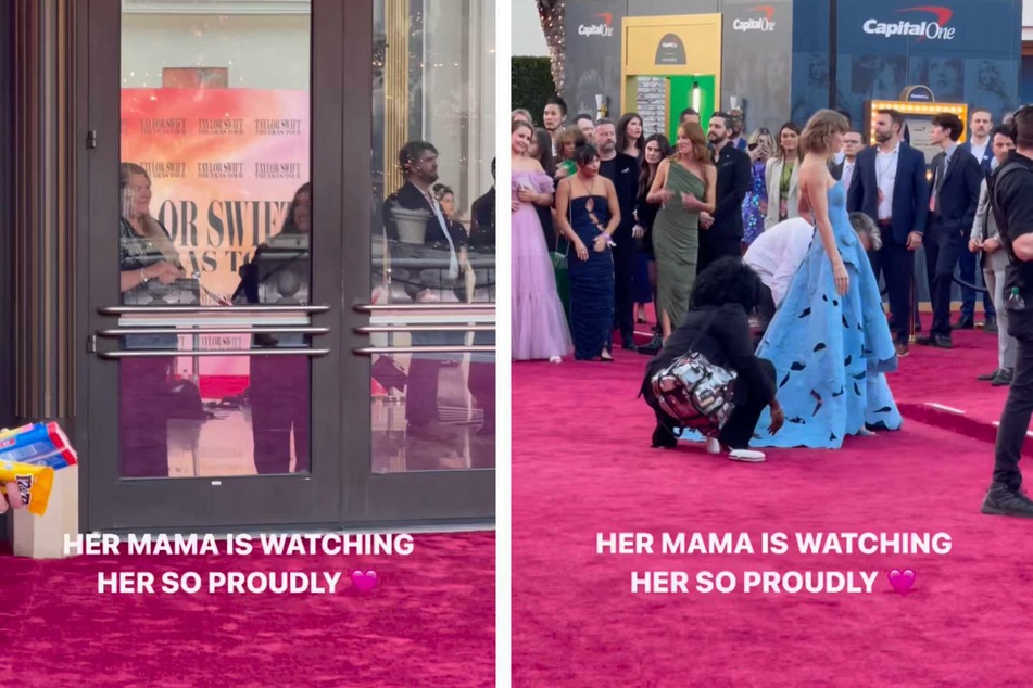 Taylor Swift's mom, Andrea Swift (l.), went viral for a video taken at the October 11 Los Angeles premiere of the Eras Tour Film Concert.