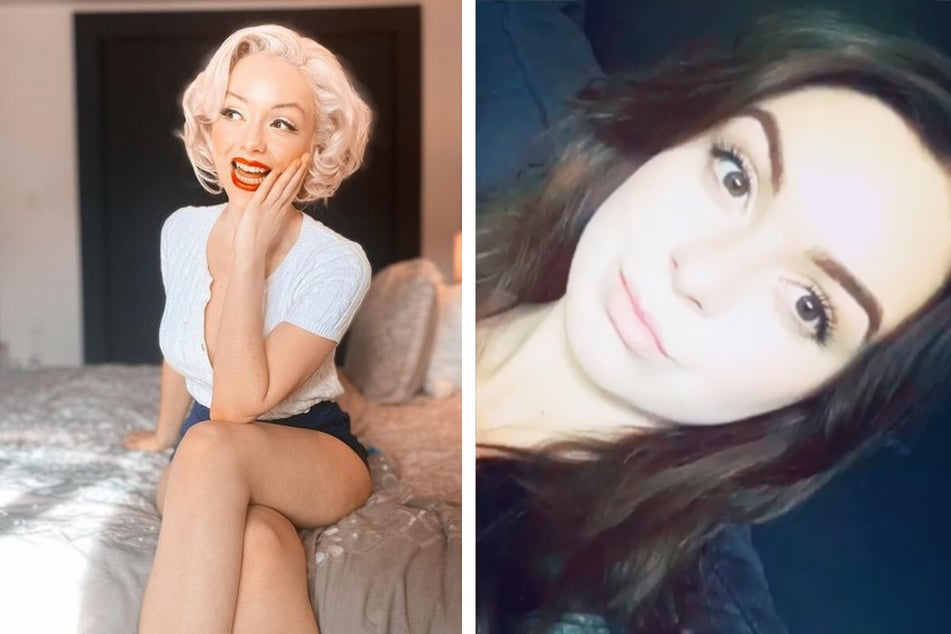 Blonde bombshell Jasmine Chiswell (27) now presents herself as a Marilyn Monroe lookalike on her Instagram (l.), but was brunette beforehand (r.).