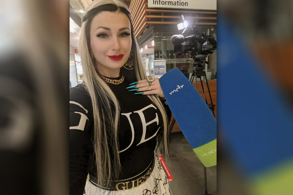 Influencerin Lyn Künstner (31) bei den Dreharbeiten zum "Sachsenspiegel"-Beitrag anlässlich des Weltdiabetestags.