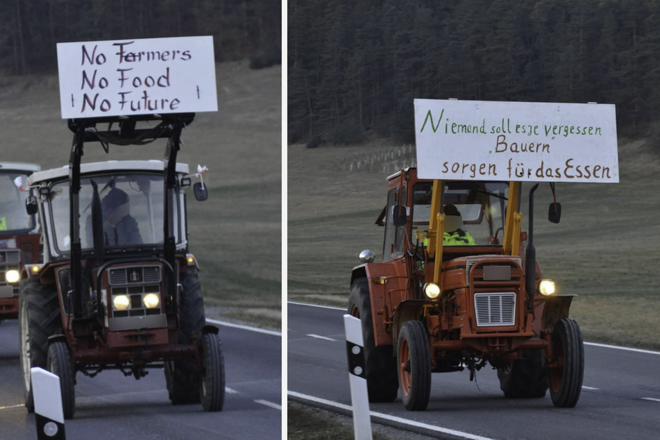 In Thüringen protestieren Beschäftigte aus der Landwirtschaft. "Keine Bauern, kein Essen, keine Zukunft", steht unter anderem in englischer Sprache auf einem Plakat geschrieben.