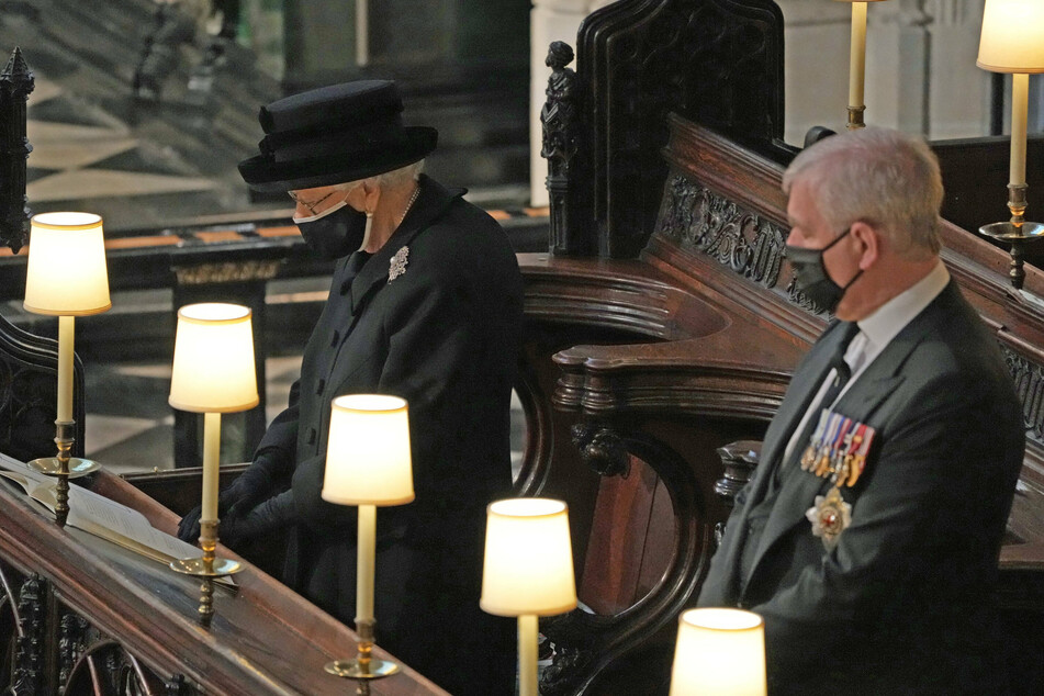 Queen Elizabeth II at the funeral of her husband, Prince Philip.