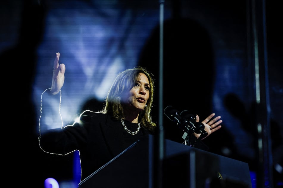 Democratic presidential nominee Kamala Harris speaks during a campaign rally in Philadelphia, Pennsylvania.