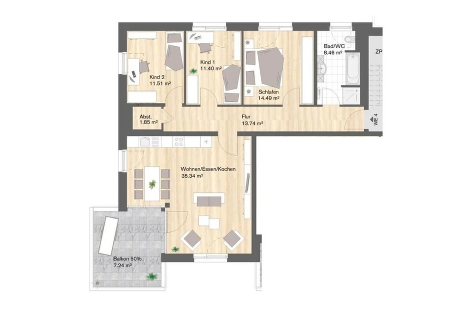 Wohneinheit 4: 4-Raum-Wohnung mit ca. 89 m² Wohnfläche