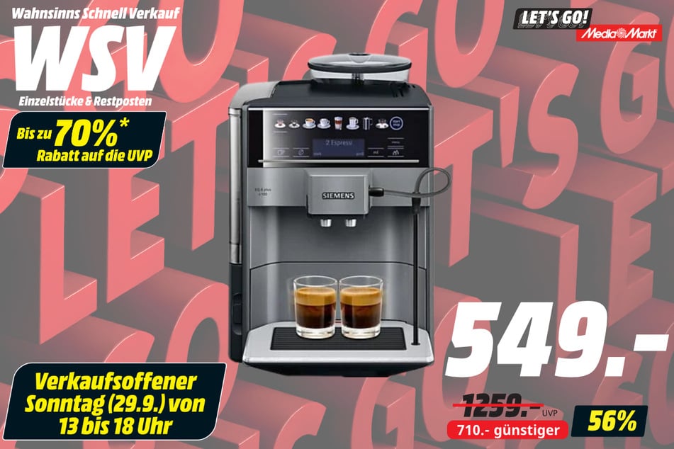 Siemens-Kaffeevollautomat für 549 statt 1.259 Euro.