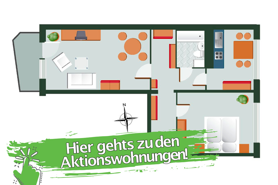 Mit nur einem Klick auf das Bild landet Ihr direkt bei den 2-Raumwohnungen.