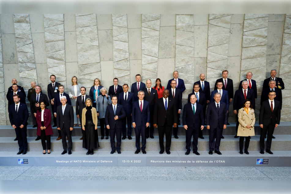 A group photo of the leaders of the NATO defense ministers meeting in Brussels on Thursday.