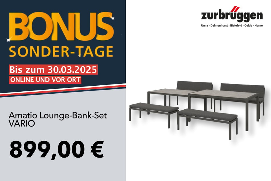 Das Amatio Lounge-Bank-Set
für 899 Euro.