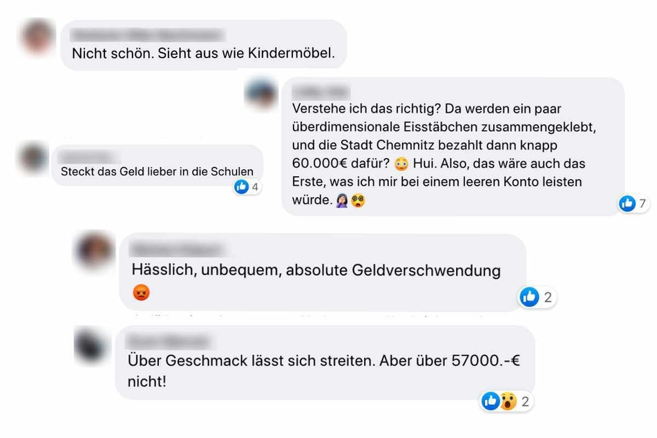 Auf Facebook wurden die bunten Sitzmöbel in der Chemnitzer Innenstadt heftig kritisiert.