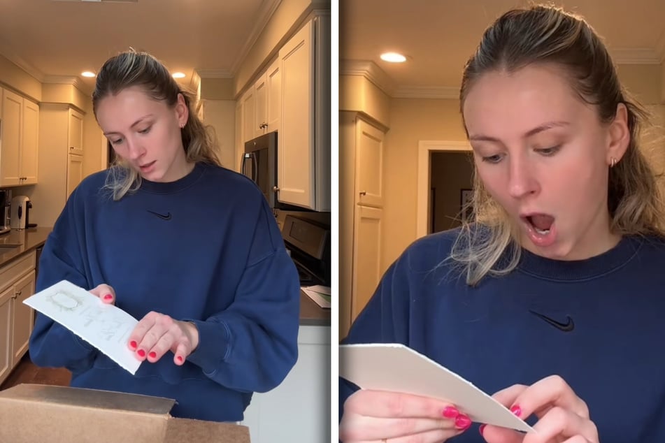 Verlobte prüft Hochzeits-Einladungen: Kurz darauf fällt ihr die Kinnlade herunter