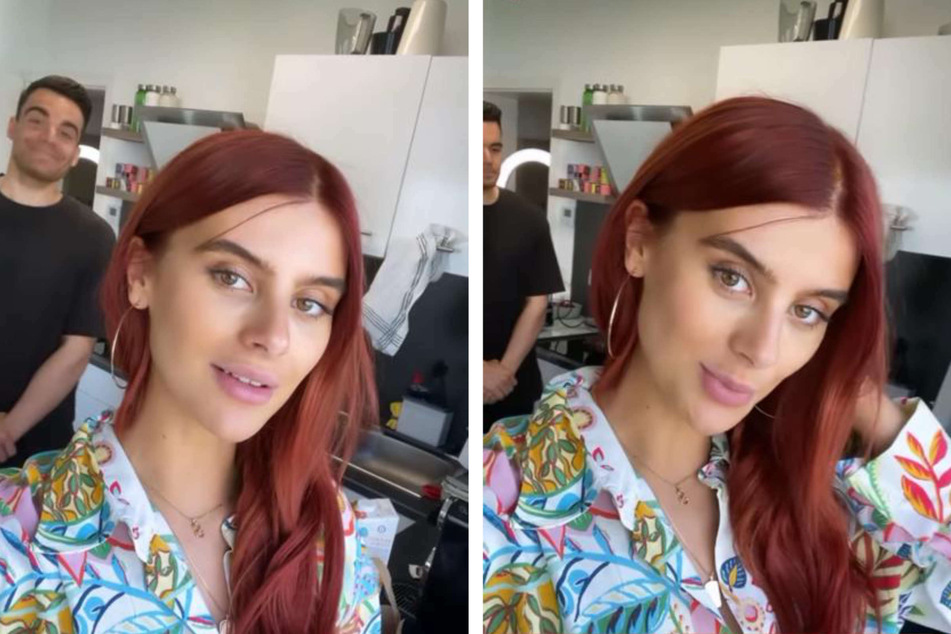 Romina Palm (22) präsentierte in ihrer Instagram-Story ihre "neue" Haarfarbe in abgeschwächter Form. Im Hintergrund alberte Freund Stefano Zarrella (30) herum.