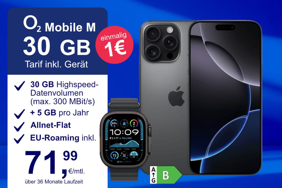 Das iPhone 16 Pro Max + Watch Ultra 2 im o2 Mobile M für einmalig 1 Euro.