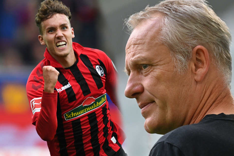 Christian Streich (55, rechts), Cheftrainer des SC Freiburg, bedauert den Wechsel von Nationalstürmer Luca Waldschmidt (24) zu Benfica Lissabon. (Fotomontage)