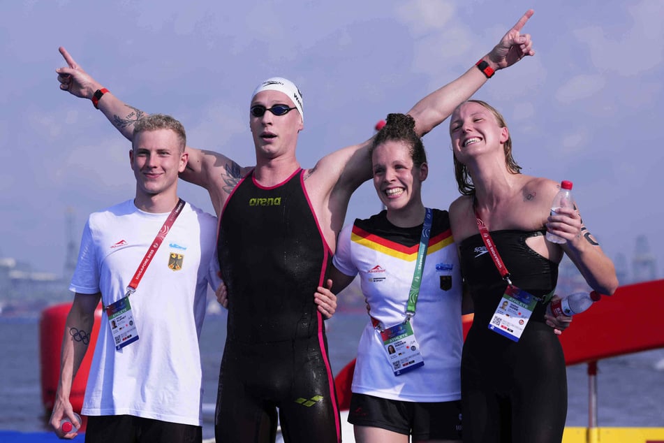 L'équipe de natation allemande s'est réjouie de sa victoire.