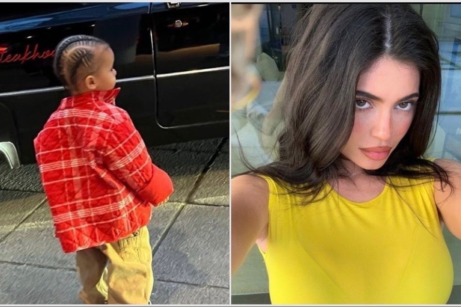 Kylie Jenner (r) gave another look at her growing son Aire Webster.