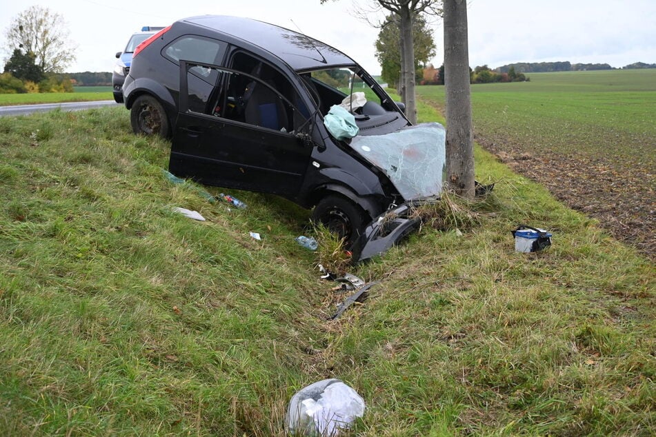 Heftiger Crash in Sachsen: Ford kracht gegen Baum neben Bundesstraße