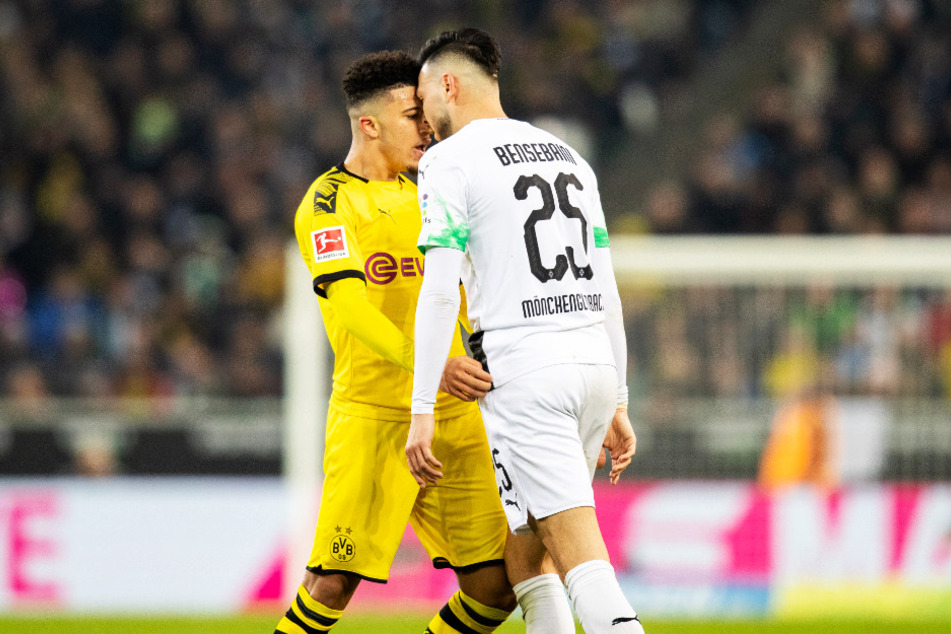 Jadon Sancho und Ramy Bensebaini sorgten für eine hitzige Rudelbildung, die sich aber bald wieder auflöste.