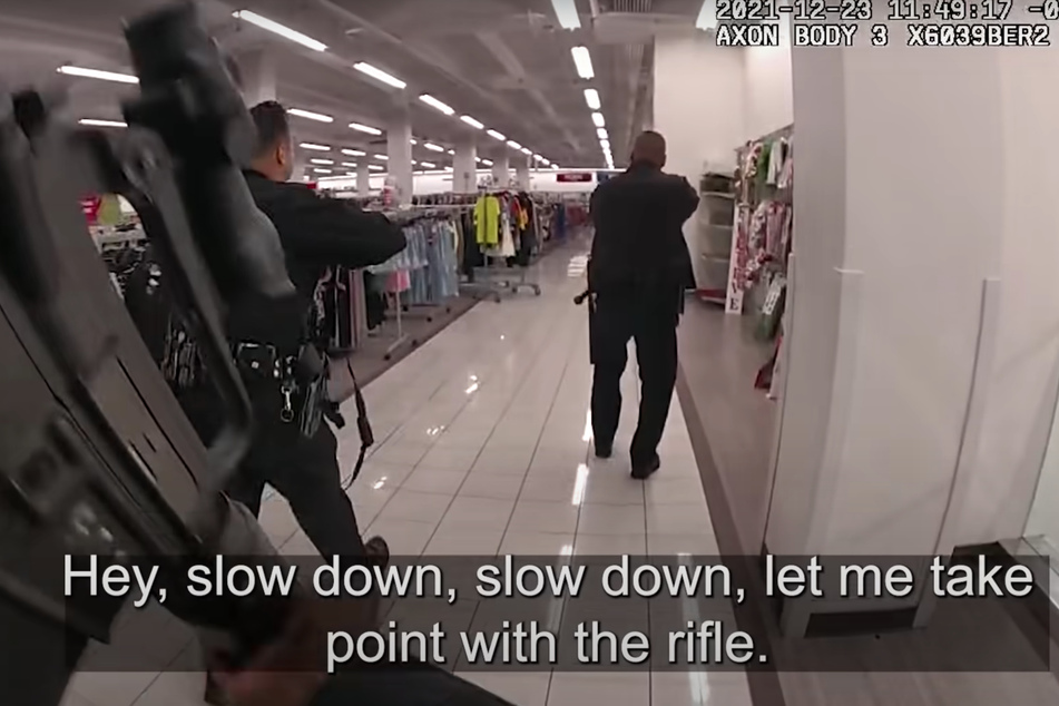 Footage showing LAPD officers approaching the scene of the assault.