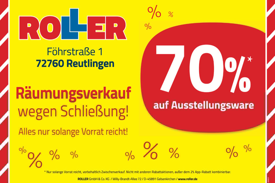 Beim Räumungsverkaufs von ROLLER in Reutlingen gibt's 70 Prozent Rabatt beim Möbelkauf.¹