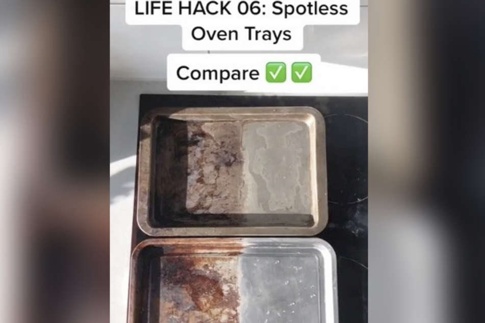 Nach 30 Minuten Einwirkzeit und ein bisschen Schrubben sehen die Bleche dann so aus.
