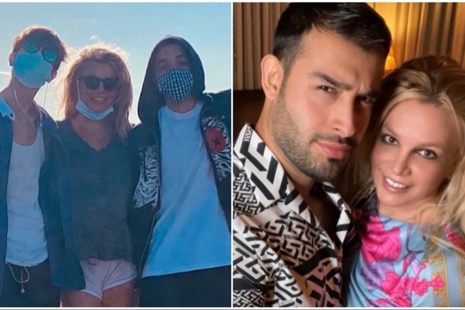 On Wednesday, it was revealed that Sam Asghari (r.) has been making more of an effort to bond with Britney Spears' two teenage sons, Jayden and Sean (l.).