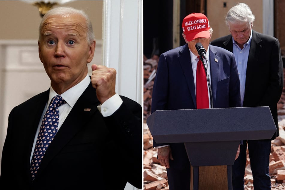 US President Joe Biden (l.) angrily rejected Donald Trump's claims that his administration had responded slowly to Hurricane Helene.