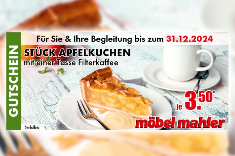 Einfach Coupon auf dem Handy an der Kasse vorzeigen, sparen und Apfelkuchen genießen.