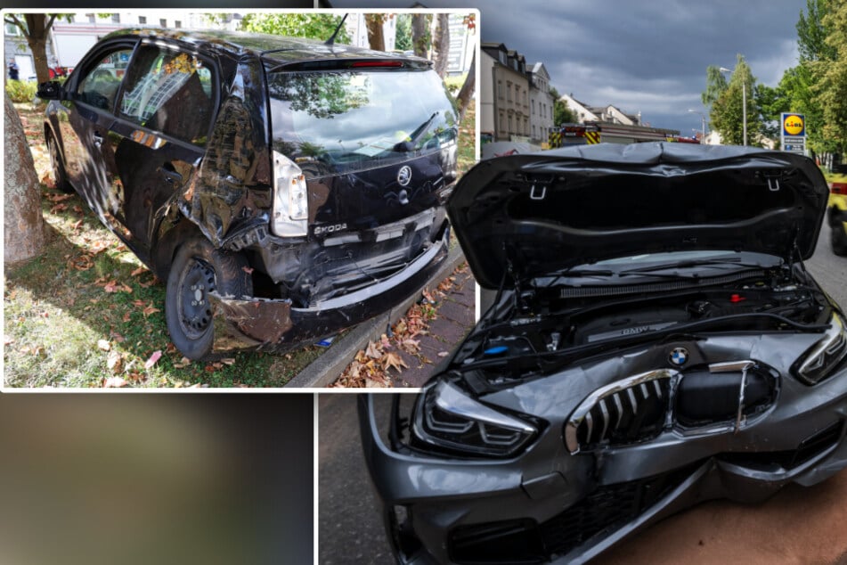 Auffahr-Crash in Chemnitz: BMW knallt gegen Skoda