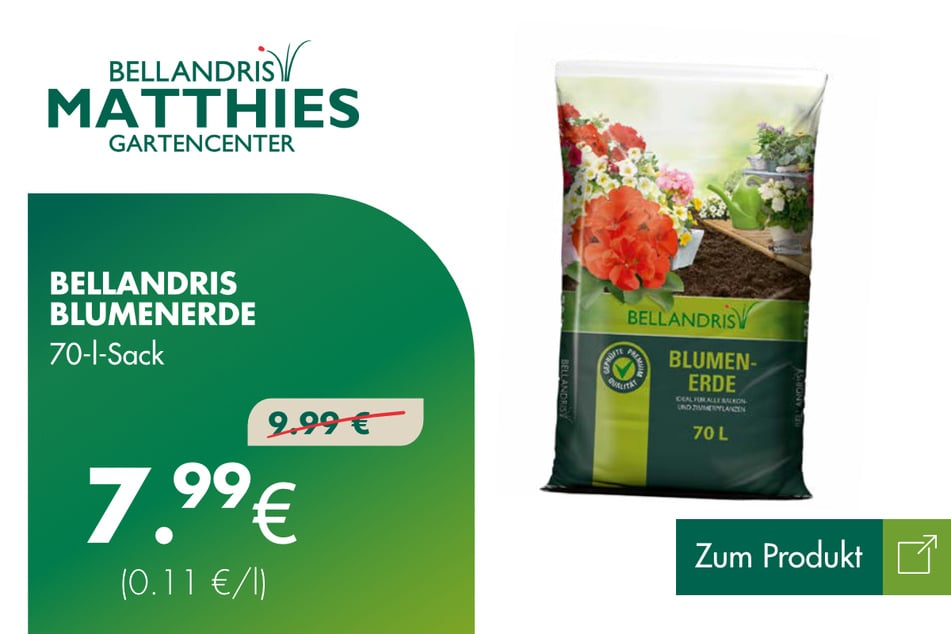 Bellandris Blumenerde für 7,99 Euro.
