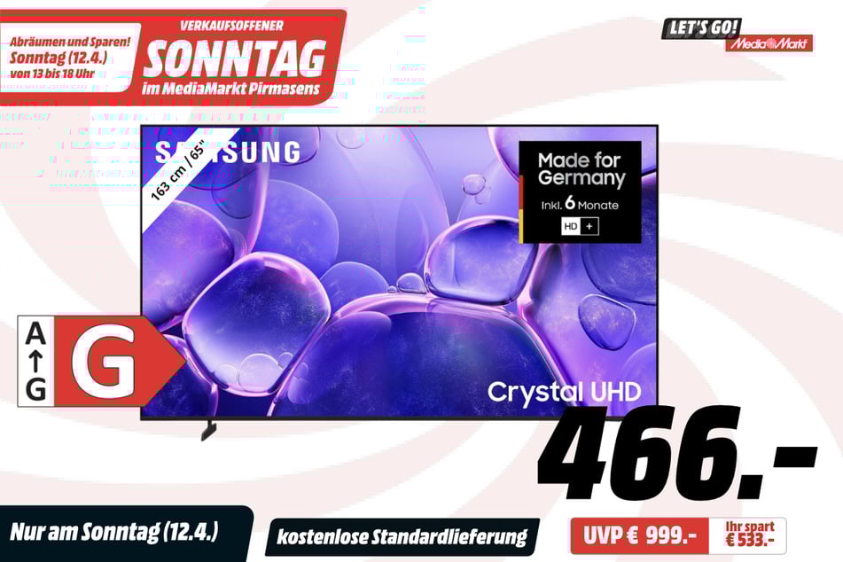 65-Zoll Samsung-Fernseher für 466 statt 999 Euro.