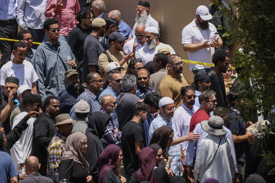 Thousands turned out to mourn the fatal shooting of three people at San Diego's largest mosque earlier this week.