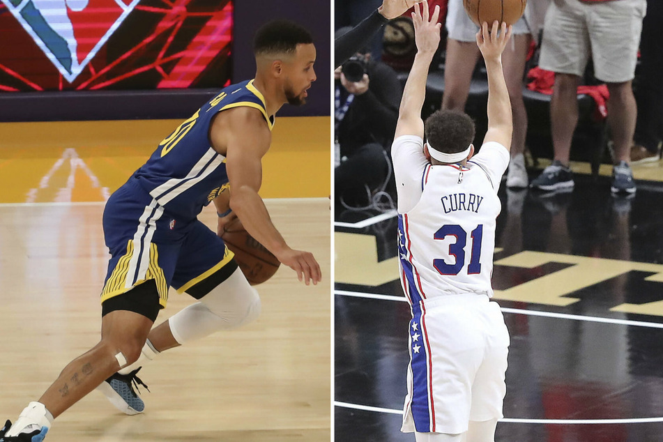 Steph Curry (l.) faced his brother Seth as the Warriors beat the Sixers on Wednesday.