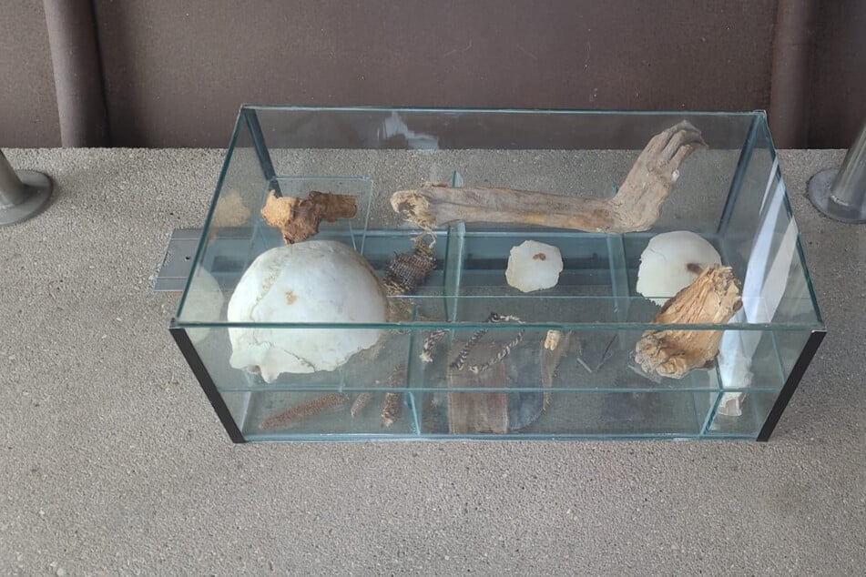 Schädel, Hand und Fuß: Vitrine voller menschlicher Knochen vor Behörde abgestellt
