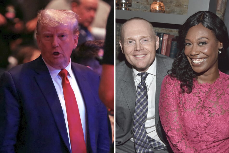 Donald Trump (l.) was given a less-than-friendly welcome at UFC 295 by Nia Renée Hill, comedian Bill Burr's wife.