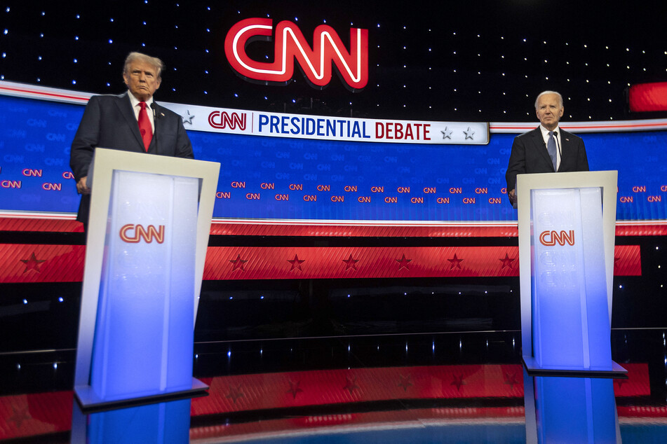 President Joe Biden (r.) and former President and Republican presidential candidate Donald Trump (l.) participate in the first presidential debate of the 2024 elections at CNN's studios in Atlanta, Georgia, on June 27, 2024.