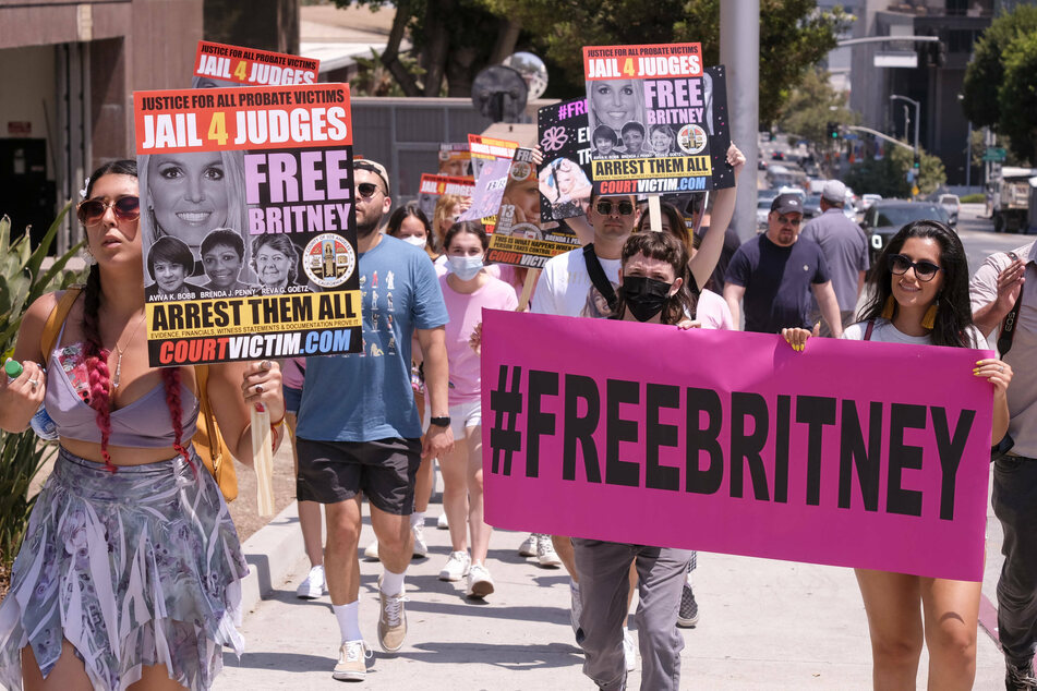 #FreeBritney supporters rallied outside the Stanley Mosk Courthouse in Los Angeles, California on July 14, 2021, to support the singer in her latest hearing.