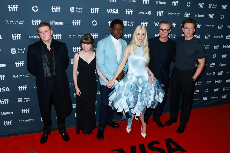 (L-R) Yung Lean, Jade Croot, Sam Richardson, Anya Taylor-Joy, Robert Walak, and Chris Evans attend the premiere of Sacrifice during the 2025 Toronto International Film Festival at Princess of Wales Theatre on Saturday in Toronto, Ontario.