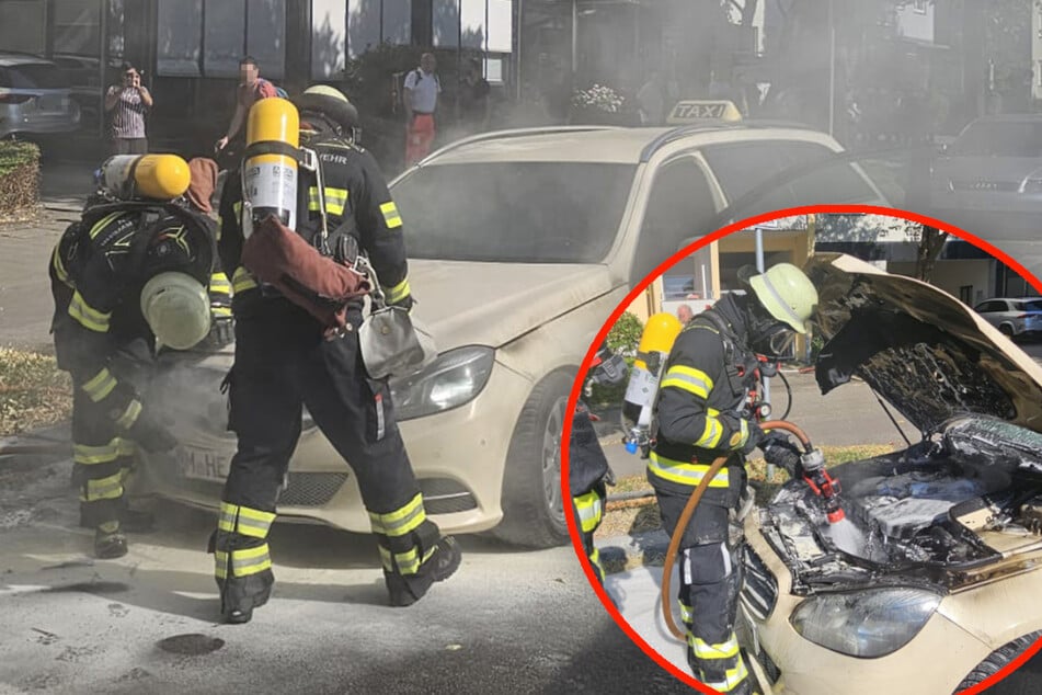 München: Taxi in Flammen: Ersthelfer versucht vergeblich zu löschen