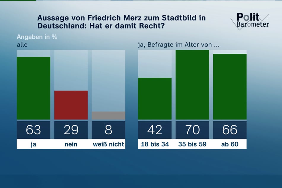 63 Prozent der Befragten teilen Merz' Aussage. Vor allem ältere Menschen vertreten diese Meinung.