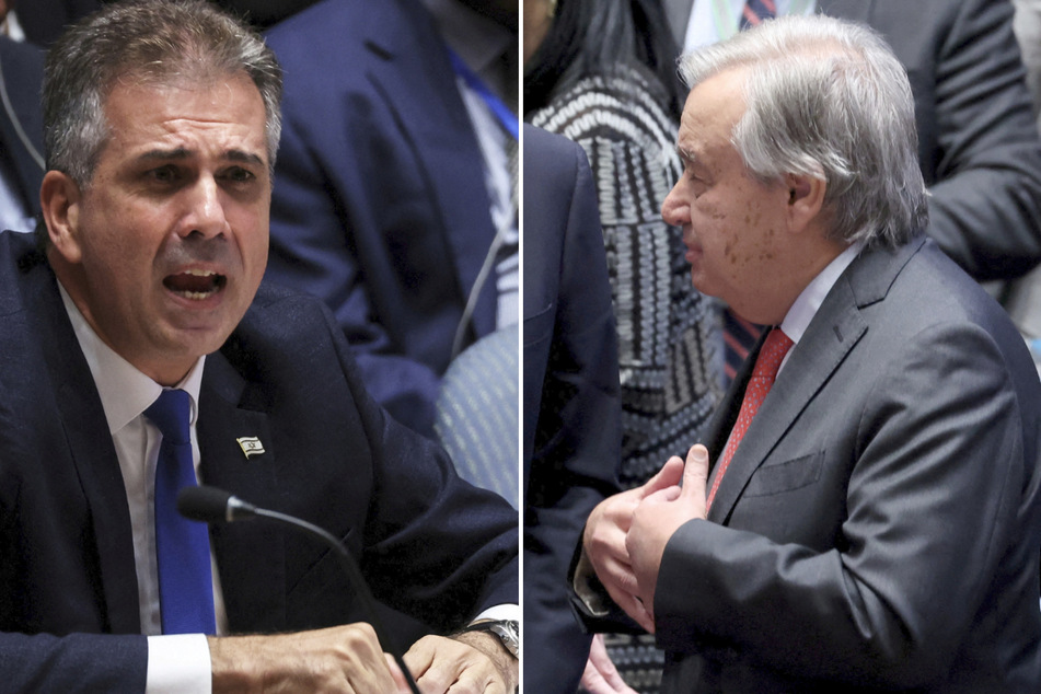 Israeli Foreign Minister Eli Cohen (l.) responded furiously to UN Secretary-General António Guterres' calls for an immediate ceasefire.