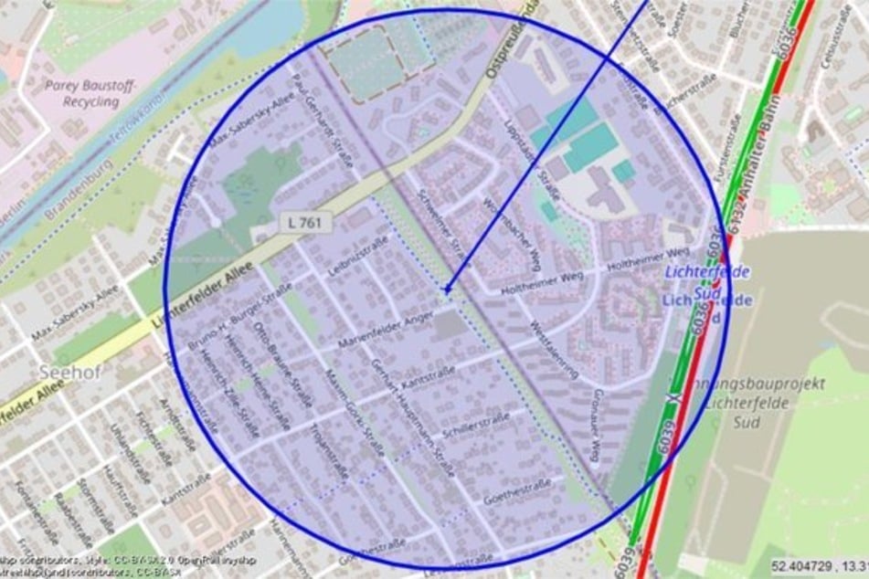 Eine Übersichtskarte zeigt, wo genau in Teltow der Sperrkreis liegt, der am Mittwoch evakuiert wird.