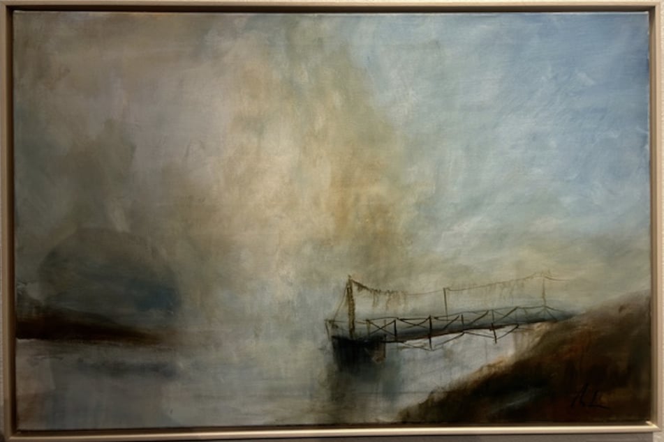 Das Gemälde "Anlegestelle" von Michael Klose ist Teil der Ausstellung.