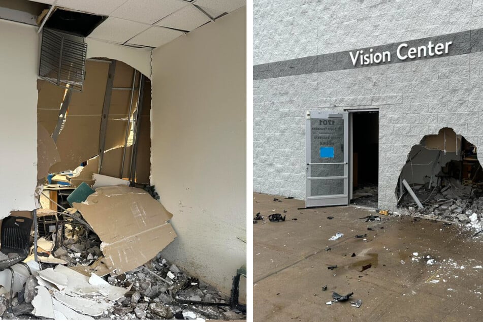 An der Stelle eines Optikers wurde die Gebäudewand zerstört.
