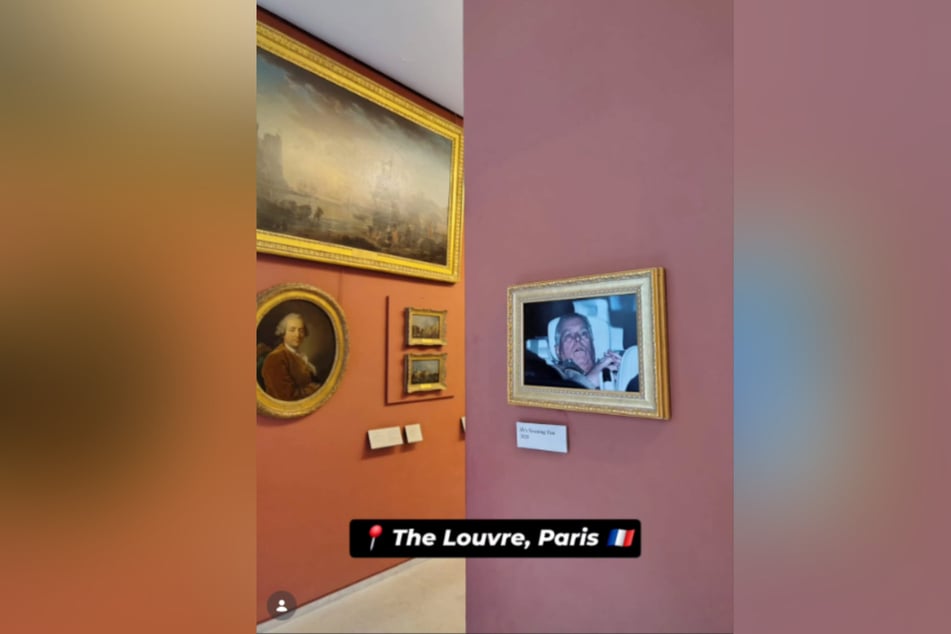 Dieses Bild von der Festnahme des ehemaligen Prinzen Andrew Mountbatten-Windsor (66) hing kurzzeitig im Louvre.