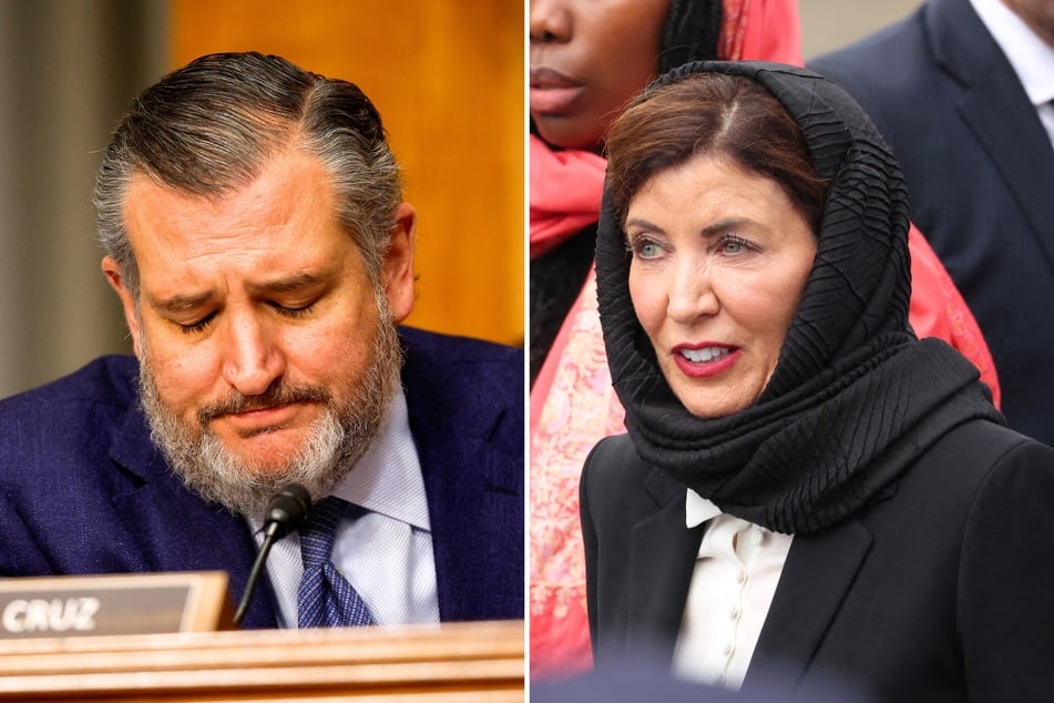 New York Governor Kathy Hochul (r.) recently responded to a social media post in which Senator Ted Cruz (l.) appeared to criticize her for wearing a hijab.
